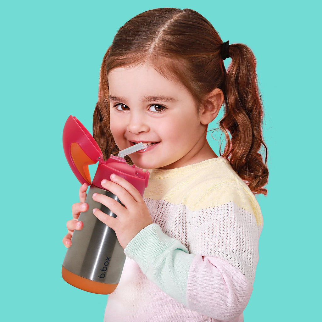 child with insulated drink bottle - blue slate - b.box for kids