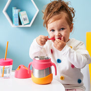 child with insulated food jar - strawberry shake - b.box for kids